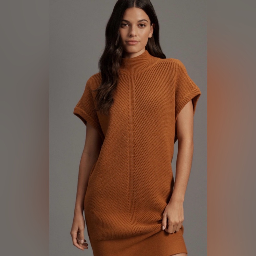 By Anthropologie Short-Sleeve Mock-Neck Sweater Mini Dress